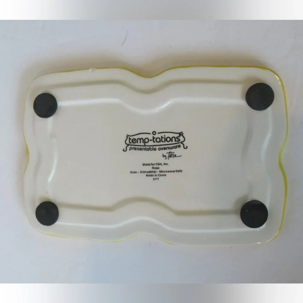 Yellow Old World Rose 8 Pc Set 2 Ceramic 1 QT Plates Lids Baskets